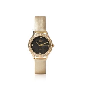 Gold Watch with Round Face and Sparkling Bezel